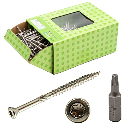 Tornillos para terraza 4 x 40 mm, acero inoxidable C2 (200 unidades) + puntas)