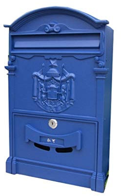 KONGY Boîte Aux Lettres, Fixé au Mur Boites Aux Lettres Verrouillable Rétro Acier Galvanisé Imperméable Grande Capacité Boîte Aux Lettres Boites Aux Lettres sur Pied (Couleur : Bleu)