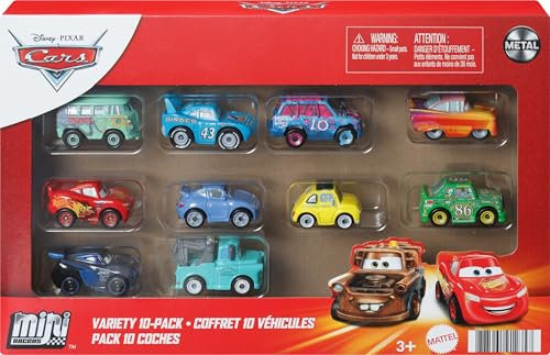 Mattel Disney och Pixar Bilar, miniracers i 10-pack, samlarset med 10 leksaksfordon, fansens favoritkaraktärer, GRW27