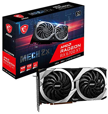MSI Gaming Radeon RX 6700 XT 192-bit 12GB GDDR6 DP/HDMI Dual Torx 3.0 Lüfter FreeSync DirectX 12 VR Ready Grafikkarte (RX 6700 XT MECH 2X 12G)
