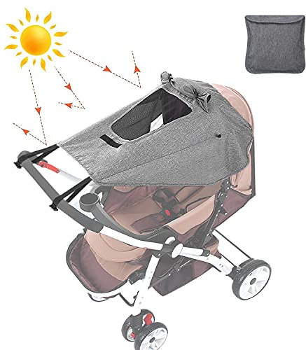 WELLXUNK Universal Sonnensegel, Kinderwagen Sonnenschirm mit UV-Schutz 50+, Grau, Wasserdicht, Universal Passend, Kinderwagen-Sonnensegel