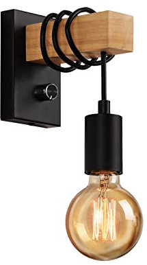 ENCOFT Wall Lamp Dimmable Wall Light with Dimmer Switch Vintage Industrial Wood Wall Sconces E27 Base for Bedroom, Living Room, Kitchen, Restaurant, Black (Not Included Bulb)