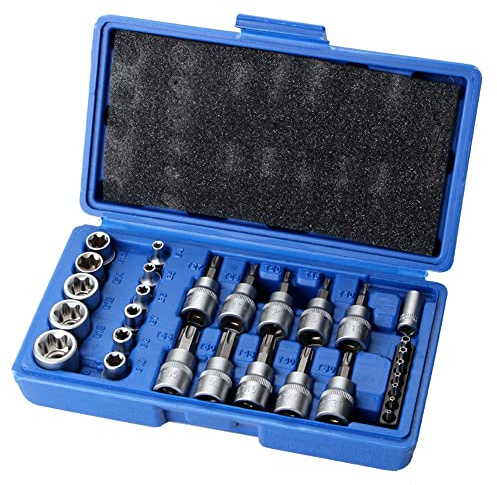 LSHK 29 Pcs Torx Star Bit Socket Set, Metric Hex Bit Sockets Set, 1/4'' 3/8'' 1/2'' Drive for Hand Use with Storage Case
