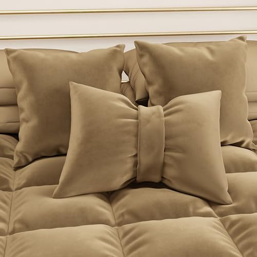 PETTI Artigiani Italiani - Cuscini Arredo in Velluto con Imbottitura, Cuscino per Camera da Letto, Divano Salotto, con Federa a Sacco, Fiocco Tortora - 50 x 40 cm