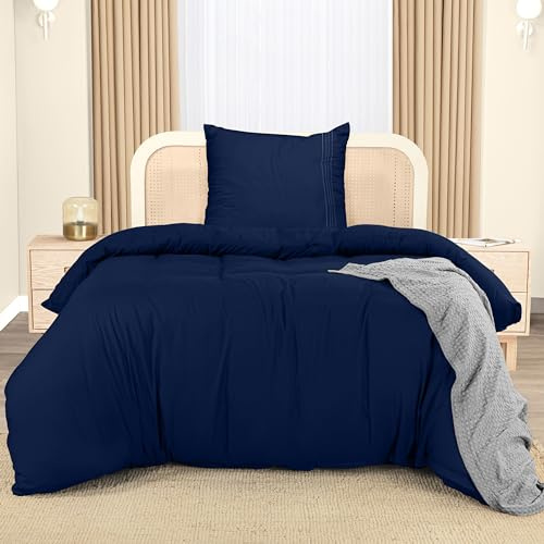 Utopia Bedding Funda Nordica Cama 90 - Microfibra Juego de Funda de Edredon 135x200 cm y 1 Bordado Funda de Almohada 80x80 cm (Azul Marino)