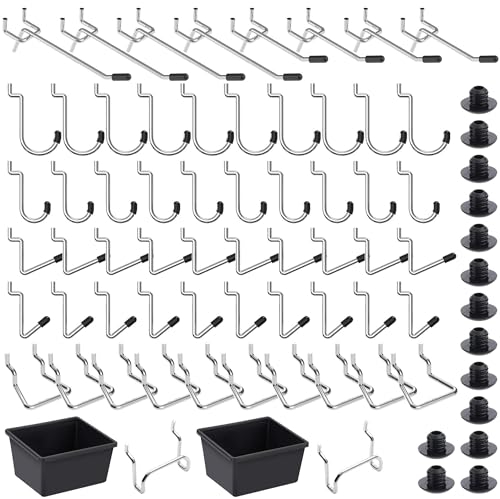 FRIMOONY Assortiment de Crochets pour Panneau Perforé, Accessoires pour Panneaux Perforés, pour Organiser Divers Outils, 110 Pièces, dont 50 sont des Verrous de Panneau