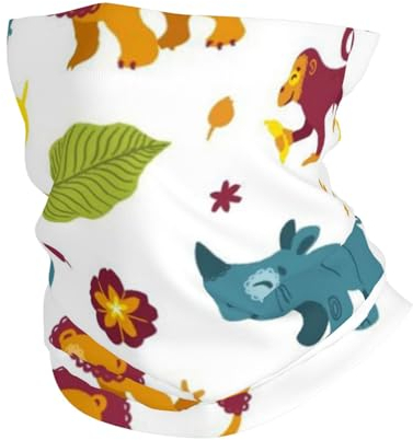 FUkker UV-Halsmanschette, Stirnband, Halswärmer, Gesichtsbedeckung, Schlauch, Halbgesichtsmaske, Schal, Sturmhaube,Tropische, Karikatur, Afrikanische Tiere, Nashorn, Affe, Löwe, Und, Plants