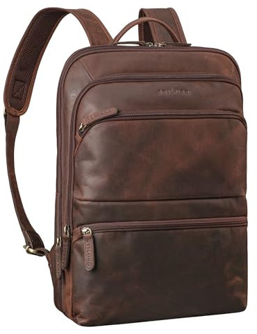 STILORD 'Giuseppe' Schmaler Laptop Rucksack Leder 15,6-16 Zoll Business Rucksack Herren Vintage Lederrucksack Damen DIN A4 Ordner Arbeitsrucksack Echtleder, Farbe:zamora - braun