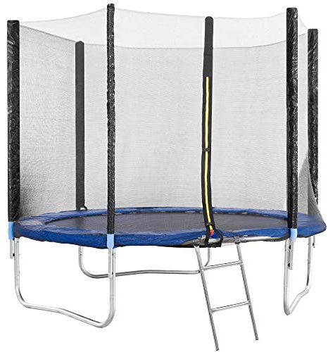BRICOZONE Trampolino Da Giardino 245 Cm Con Rete Di Sicurezza E Scaletta Struttura In Acciaio Zincato Portata 150 Kg Tappeto Elastico Con Molle Rinforzate Per Bambini E Adulti Uso Esterno
