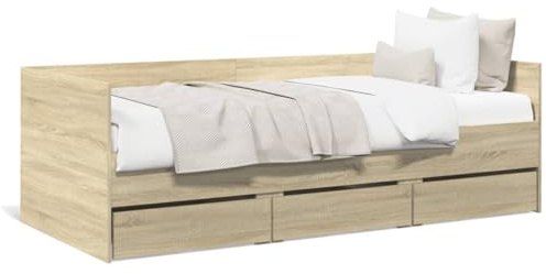 Festnight Divano Letto Singolo con Contenitore e Cassetti in Legno Multistrato Rovere Sonoma 75x190 cm