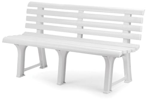 VIRSUS Panchina da Giardino di colore Bianco, Misura 145x49x74 cm, Panca a 3 Sedute, Resistente ai Raggi UV e Intemperie, Panchina da Esterno -ORC008F