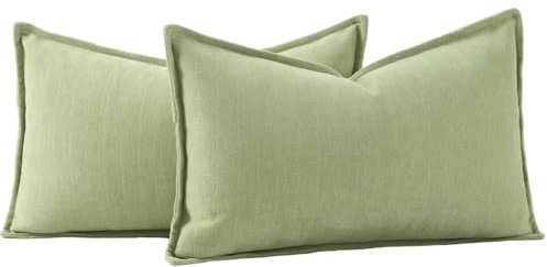 Madizz 2er Set Schlicht Chenille Kissenbezügen Weiche dekorative Kissenbezüge für Sofa Schlafzimmer Kissenhülle Grün 40x60 cm Rechteckig