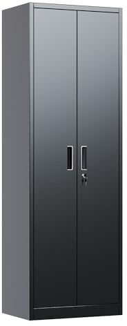 SUPEER Armoire de Classement en Métal avec 4 étagères réglables en Hauteur, tôle d'acier, revêtement par Poudre, Armoire en Acier pour Outils, Garage H 180 cm x l 60 cm x P 40 cm (Noir)
