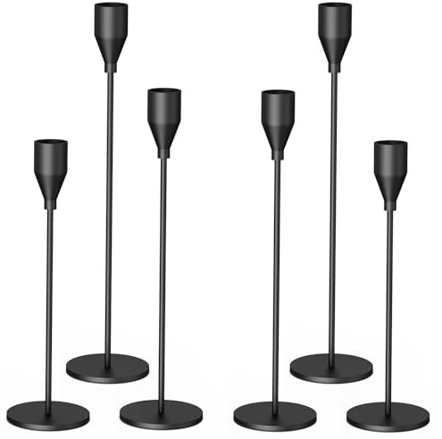 Wadaddy Matte Black candle holders, candle sticks holder Set of 6, Elegant Candlestick Holder for Home Decor, Wedding, Party and Anniversary, Decorative Tall Candle Holders Fits 3/4 Inch Candle