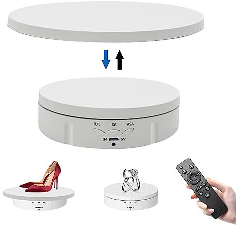 Piatto girevole elettrico 2 in 1, 22 cm, piastra girevole automatica a 360 gradi, con telecomando, piatto girevole elettrico da 8 kg, per fotografia (bianco, L)