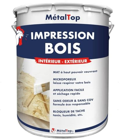 Metaltop - Impression Bois - Blanc - 1 L - Primaire d'accrochage pour bois neufs ou anciens, intérieur et extérieur