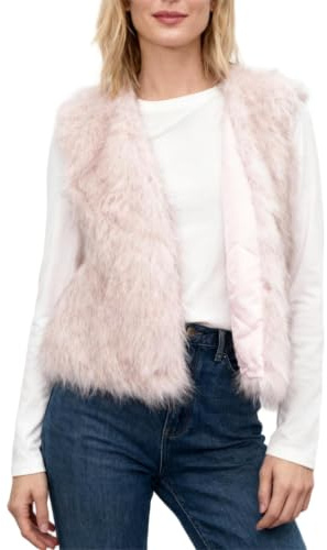 Amazhiyu Gilet da donna in finta pelliccia, senza maniche, soffice, invernale, primaverile, casual, aperto sul davanti, gilet peloso, gilet leggero, rosa, L