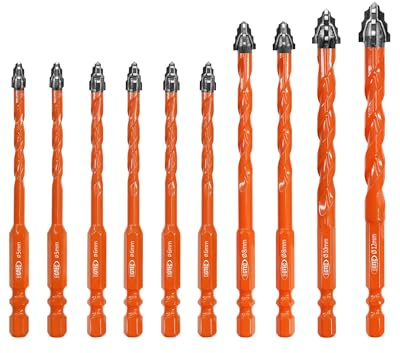 BGTEC Punte Eccentriche a denti di Sega a Quattro Taglienti - 10 pezzi Punte per Piastrelle Ø 5-12 mm per legno plastica mattoni piastrelle vetro calcestruzzo marmo