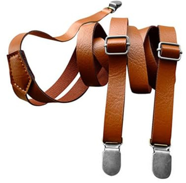 AKOOSY Bretelle in Pelle Pu Marrone Design y e Clip Antiscivolo Regolabili Per Uomo e Donna Accessori Pantaloni Eleganti Adattabile