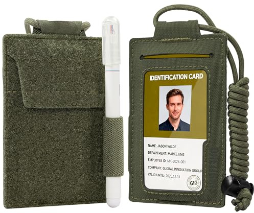 OneTigris RFID Ausweishalter mit Band aus 500D Nylon, durchsichtiges Frontfenster, Klett-Kartenfächer & integrierte Stiftschlaufe – Langlebige Ausweishülle für Büro, Dienst, Security & Outdoor