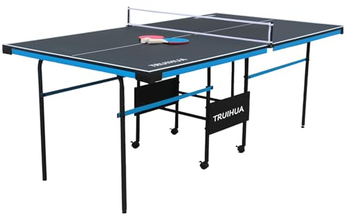 7FT Table Tennis Table Indoor Junior Compact Folding Ping Pong Table with Ping Pong Racket and Net 210x117x76CM