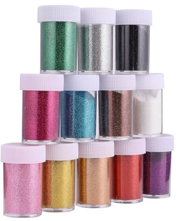 GLSTOY 12 Stück Glitzerpuder Pailletten für Nagelkunst und Make Up Umweltfreundlich aus Abs Material für Gesicht und Wangen Schwarz nicht Auslaufend Zufällige Farbe