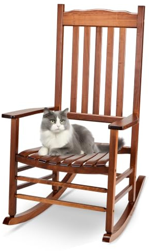 Outopee Outdoor Wood Garden Rocking Chair, Weatherproof For Patio | Natural Wood, For Garden Yard Balcony Poolside, Comfortable Backrest, Weatherproof Wooden Rocker