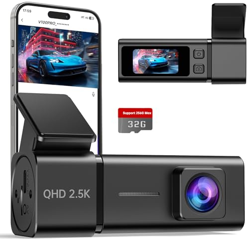 Dash Cam 2.5K WiFi Dash Camera for Cars, 1.47” IPS Screen Dashcam with App | Front Car Camera, G-Sensor, Loop Recording, Night Vision, 24H Parking Mode, 32G SD Card Included, Support 256GB Max
