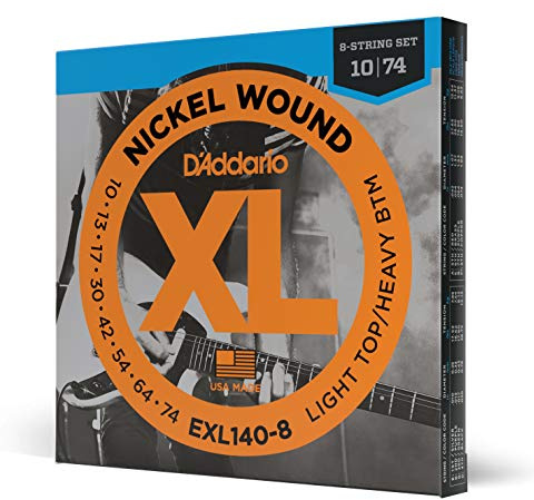 D'Addario EXL140-8 8-String Nickel Wound E-Gitarrensaiten, Light Top/Heavy Bottom, 10-74