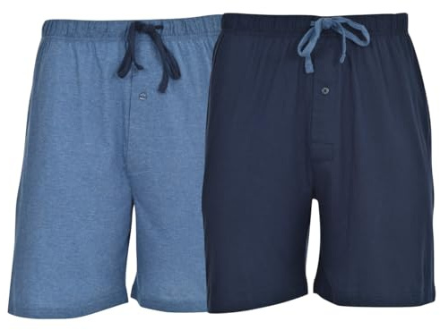 Hanes Mens Jersey Lounge Drawstring Shorts with Logo Waistband, Champbre Blue Heather/Blue Depth, Pack 2 40129-Large