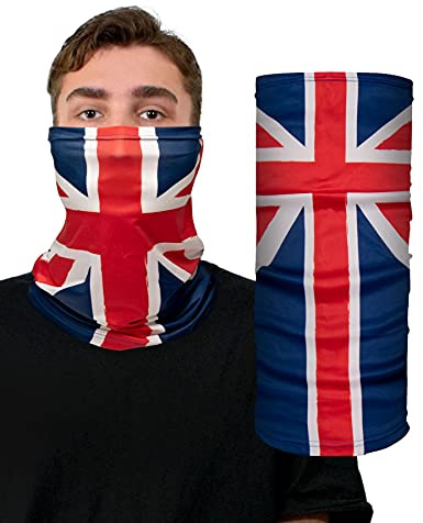 Basic Sense Union Jack Snood Neck Gaiter, England Flag Face Covering | Printed Union Jack tube, 47cm/19in long by 25 flat. Wear at the neck, over the face or as a hood.