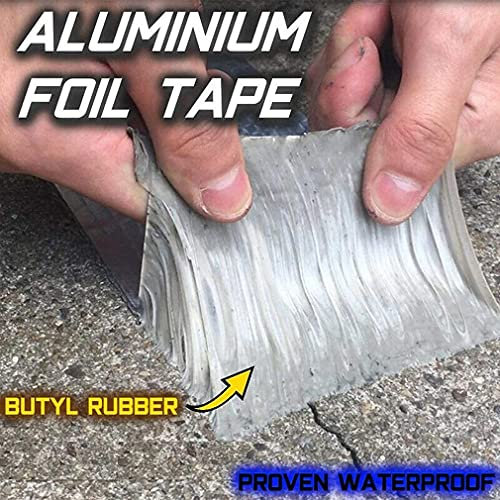 Roof Repair Tape, Super Waterproof Tape Butyl Rubber Aluminium Foil Tape for Roof Leak Hole Emergency Rubber Repair Tape All Weather Self-Adhesive Garage Ducts Pipes Concrete (1.2mm x 5cm x 10m)