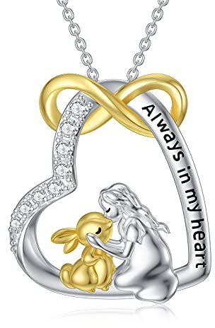 HARMONY BOLA Bunny Necklace Sterling Silver Rabbit And Girl Pendant Necklaces Heart Bunny with Girl Jewellery for Women