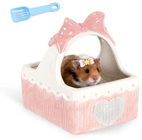 xixi-home Baño de arena para hámster sirio, baño de hámster enano con asa, baño de arena grande para hámster con pala de arena, casa de baño de arena para jerbo, conejillo de indias, ratas, animales