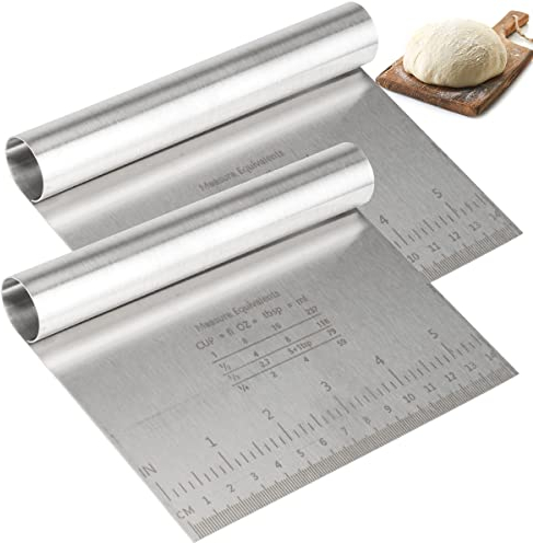 2 Stücke Teigschneider Spachtel, Klein Schaber Teigportionierer Teigspachtel, Edelstahl Teigschaber mit Griff und Messskala, Mehrzweck-Küchenschneider Bäckermesser für Brot, Pizzateig, Kuchen, Torte