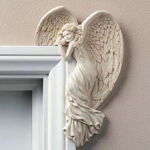 JTZXJJX Decorazione per telaio della porta di angelo, statue decorative a forma di angelo, scultura da parete in resina, artigianato per casa, soggiorno, camera da