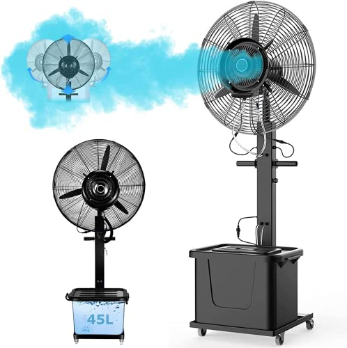 Locuetyn Ventilator mit Nebel, 90° oszillierend Nebel-Ventilator, Höhenverstellbar Sockel-Ventilator mit 40L Tank, Im Freien Garten Hinterhof-Ventilatoren