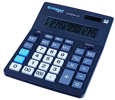 Bordsräknare Donau TECH Office K-DT5161-01/16-siffrig visning/201 x 155 x 35 mm/färg: svart/räknare Dual-Power Solar – batteridrift, kompakt design/5 års garanti