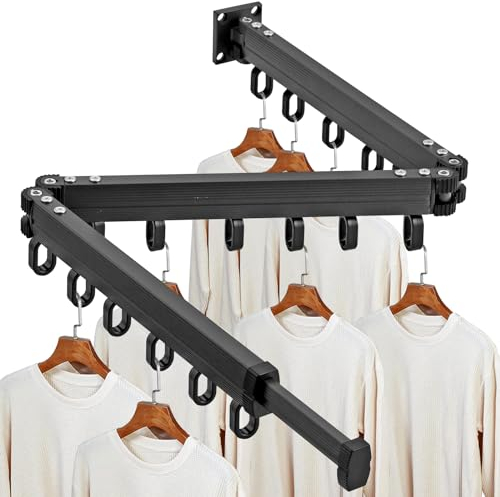 JiGiU Laundry Clothes Drying Rack Wall Mounted Retractable Drying Rack Clothing for Laundry Folding Install Clothes Rack Collapsible Strong Load-Bearing for Balcony,Bathroom Bedroom