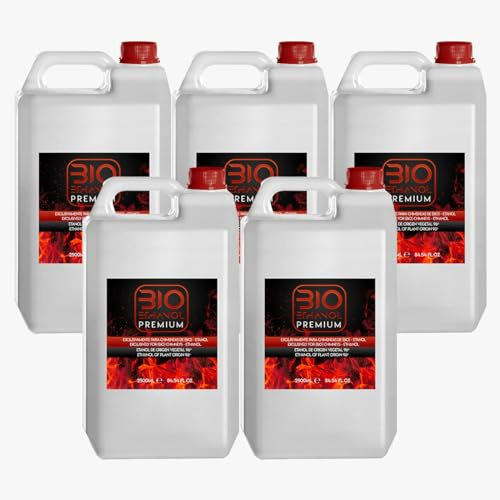 5 x 2,5 litros Garrafa Bioetanol Premium para chimeneas - Etanol Origen Vegetal -