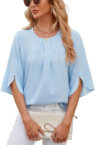 LEKOPUR Chiffongtoppar för kvinnor, 3/4-ärm, damblusar, eleganta avslappnade lösa tunika klänningar för kvinnor, sommar, damblusar och skjortor, kväll, festtoppar för leggings