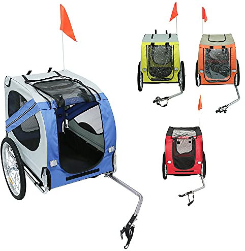 HUOLE City Carrito para Perros Bicicleta, Silla Ruedas, Remolque Bicicleta Lona Oxford 600D, Reflectores, Bandera de Advertencia y Correa Seguridad, 40kg MAX. (137 * 73 * 90cm (Gris Azul))