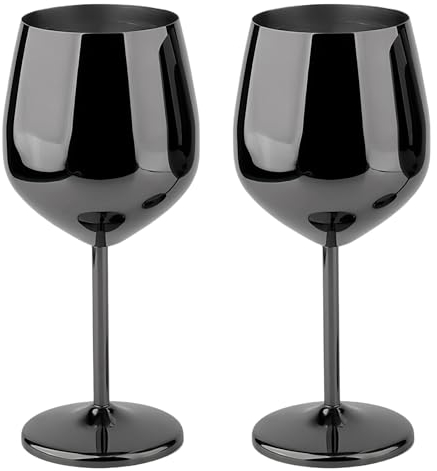 MEYAGOT 2er Set Weingläser Aus Edelstahl, Rotweingläser, Cocktailgläser Rotweinglas Unzerbrechlich Weinglas Weinkelche Sektgläser Weingläser Mit Stiel Bruchsichere Für Partys, Camping(Schwarz 520 Ml)