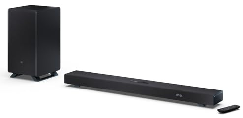SHARP HT-SBW53121(BK) 3.1.2 Dolby Atmos Soundbar mit kabellosem Subwoofer, 550W, Bluetooth, HDMI eARC, Dolby Audio – abgestimmt von Devialet – Schwarz