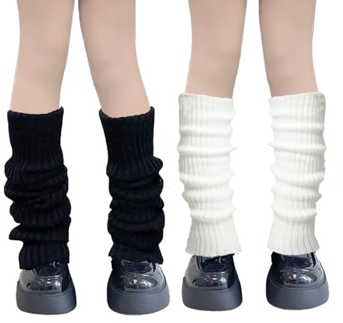 ZSRVAJ 2 Pairs Leg Warmers in Black and White - Fashion Long Boot Cuff Knee Socks for 80s Party, Yoga, Ballet, Dance, Ice Skating