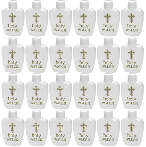 Botella de agua bendita, 30 piezas recipiente de agua hábil recargable con tapa de tornillo, botellas de agua belleza de plástico con cruz de oro para católicos, cristianos, halloween, fiesta de baut