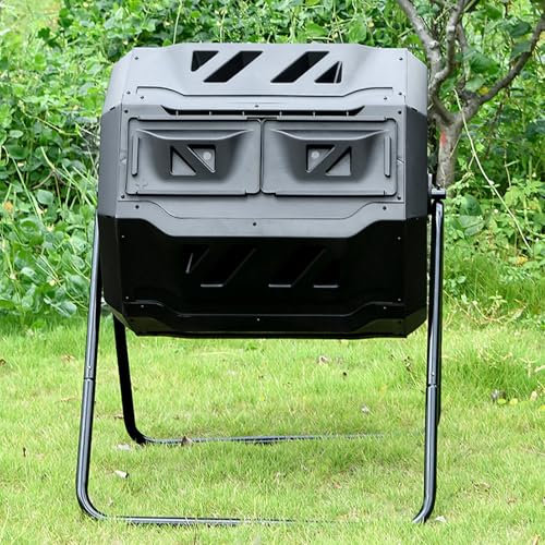 42 Gallon Outdoor Dual Chamber Compost Tumbler Durable PP Material with Sliding Doors for Garden Yard 160L Composter Bin