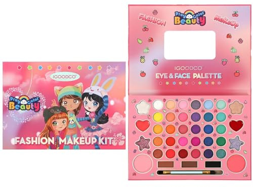 Set di trucchi per ragazze, giocattoli per il trucco per bambini, atossici, con 3 pennelli lavabili,C'è uno specchio, spettacoli teatrali,Halloween (41 Colori)