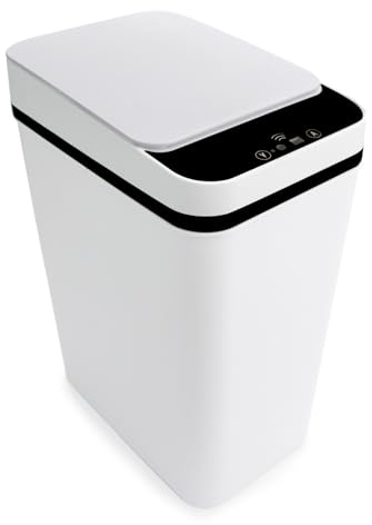 VicBre 12L Sensor Mülleimer mit Deckel, Touchless Wasserdicht Abfalleimer Automatischer Mülltonne für Schlafzimmer, Wohnzimmer,Büro,Küchen (Weiß)
