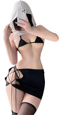 SNOMYRS Tiny Bikini Kawaii Cospaly Dessous Dreieck Micro Mini Bikinis Extreme String BH Panty Set mit Cover Ups Rock Badeanzug